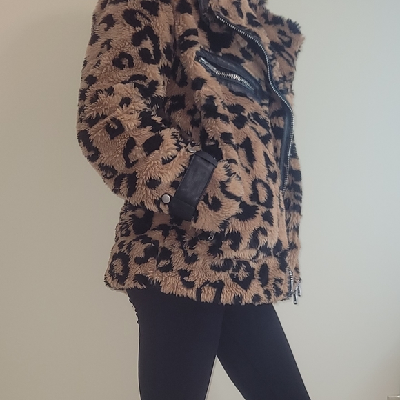 Avex Les Filles leopard print faux fur moto jacket. SMALL - Picture 10 of 15